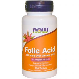 Folic Acid with Vitamin B-12, 800 mcg, 250 Tablets (Now Foods)