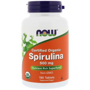 Certified Organic Spirulina, 500 mg, 180 Tablets (Now Foods)