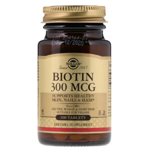 Biotin, 300 mcg, 100 Tablets (Solgar)