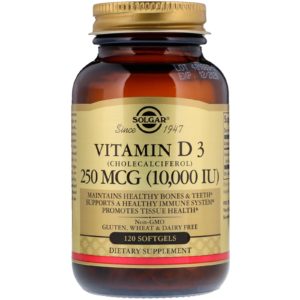 Vitamin D3 (Cholecalciferol), 250 mcg (10,000 IU), 120 Softgels (Solgar)